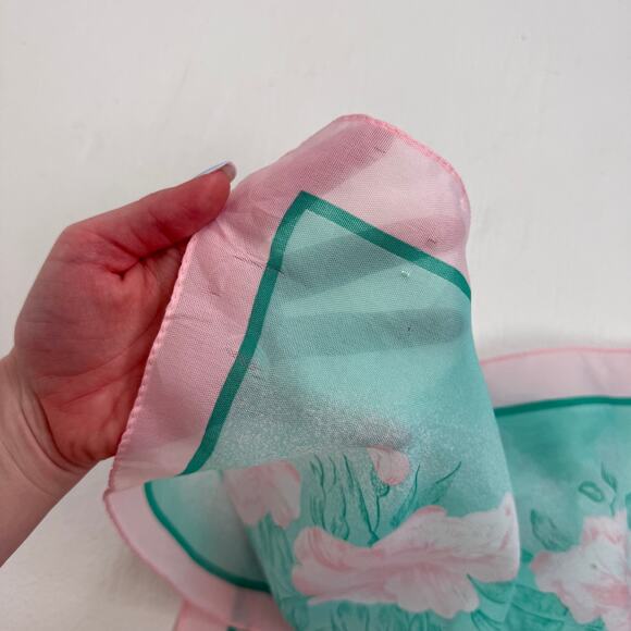Floral Pink Turquoise Square Scarf, 27x26 - Picture 9 of 10